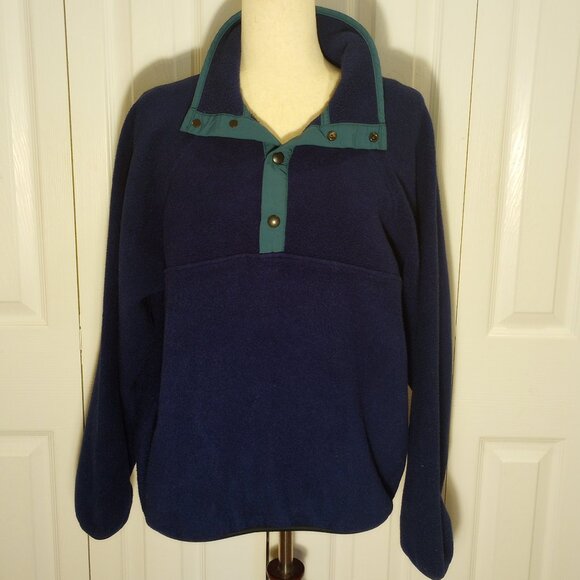 Woolrich Fleece Pullover Jacket sz M Dark Blue Snap Collar - Picture 1 of 7